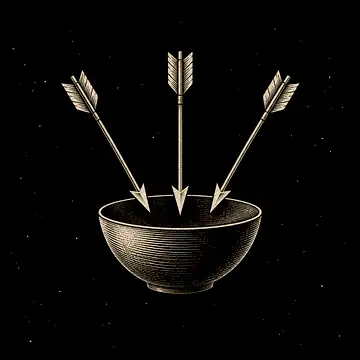 three arrows entering one bowl