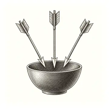 three arrows entering one bowl
