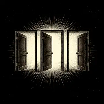 three small doors opening into one gold field