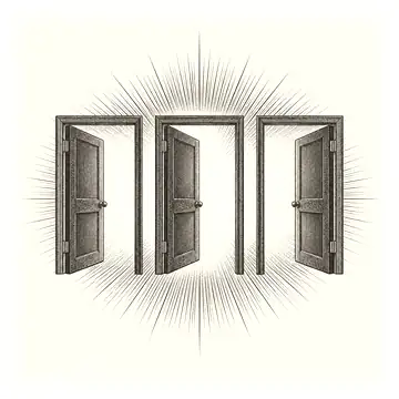 three small doors opening into one gold field