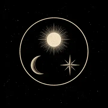a gold circle surrounding three tiny marks