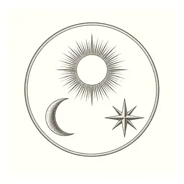 a gold circle surrounding three tiny marks