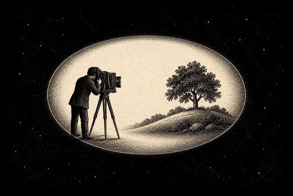 A camera and the scene it points at, both sitting inside one gold field labelled awareness