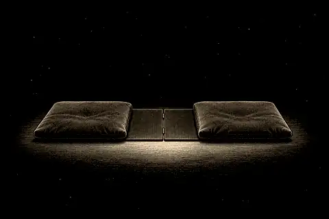 A small divider folds flat between two cushions, with gold marking the undivided floor.