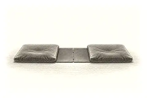 A small divider folds flat between two cushions, with gold marking the undivided floor.