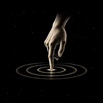 a fingertip touching a rippling surface