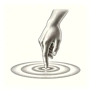 a fingertip touching a rippling surface