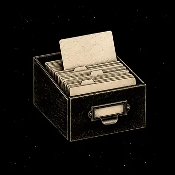an open card index with one card lifted
