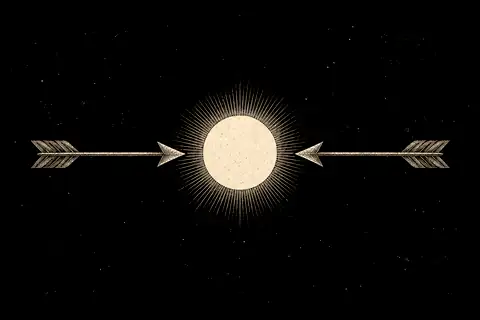 Two simple arrows, focus and surrender, meet at one open circle, with gold marking awareness in the circle.