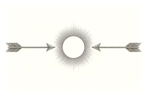 Two simple arrows, focus and surrender, meet at one open circle, with gold marking awareness in the circle.