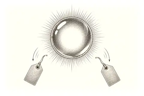 A pair of judgement tags falls away from a clear lens, with gold marking the unobstructed centre.