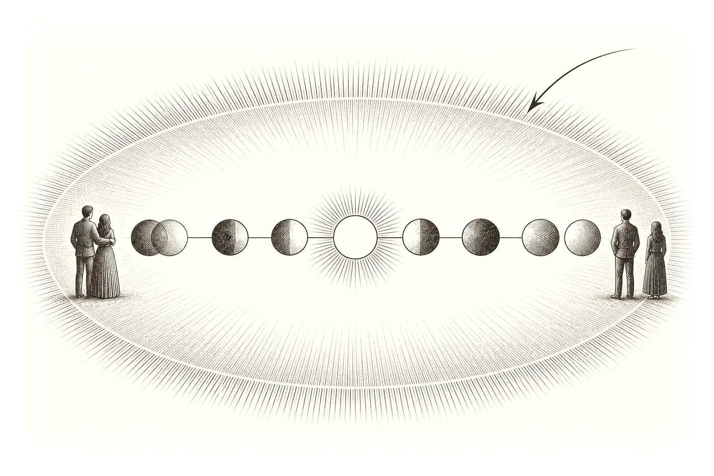 A line from union to separation lying inside a large gold field; a marker labelled you points at the field, not the line