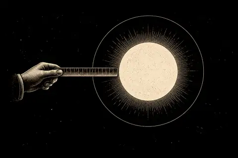A measuring ruler stops at the edge of an open circle, with gold marking what cannot be measured.