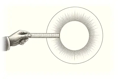 A measuring ruler stops at the edge of an open circle, with gold marking what cannot be measured.