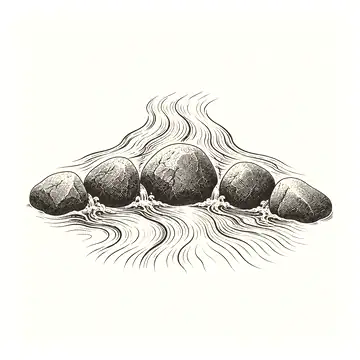 five small stones blocking a stream