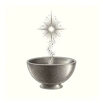a small gold spark rising from a bowl