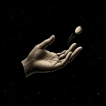 an open hand releasing a gold pebble