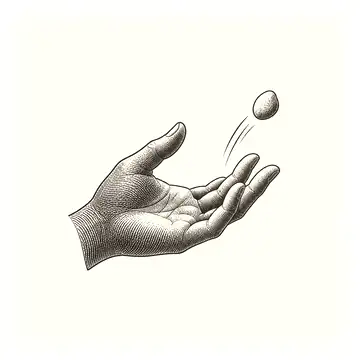 an open hand releasing a gold pebble
