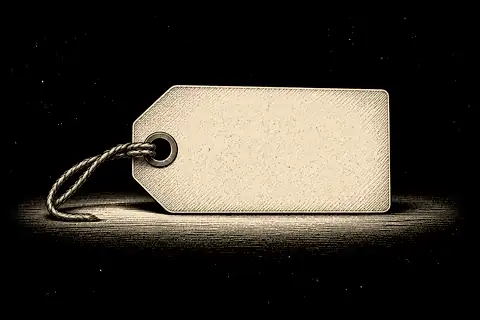 A blank name tag rests on a broad ground line, with gold marking the ground beneath every label.