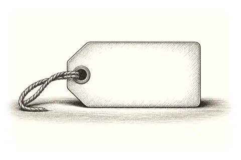 A blank name tag rests on a broad ground line, with gold marking the ground beneath every label.