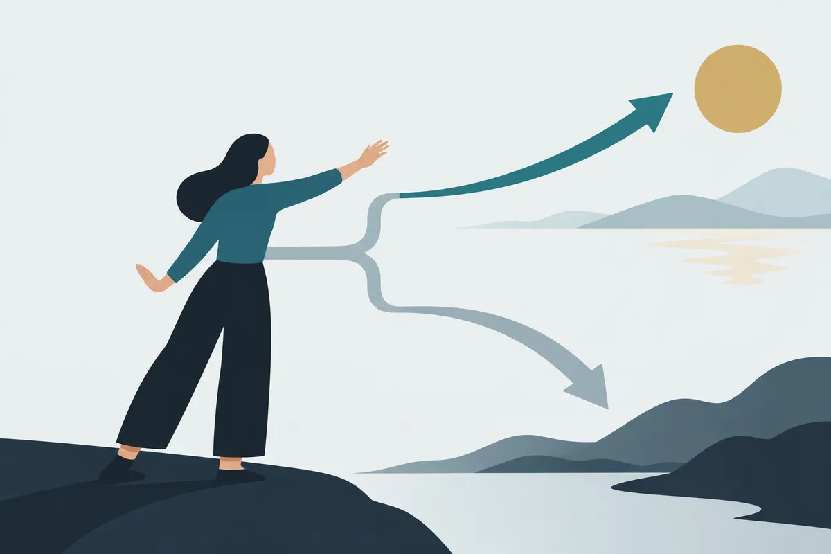 One figure with two arrows into the future: one reaching toward, labelled hope, and one recoiling, labelled fear; a bracket names them one mechanism